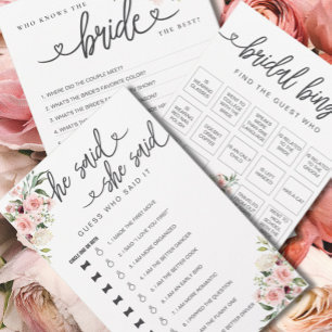 Bridal Shower Game He Said She Said Guess