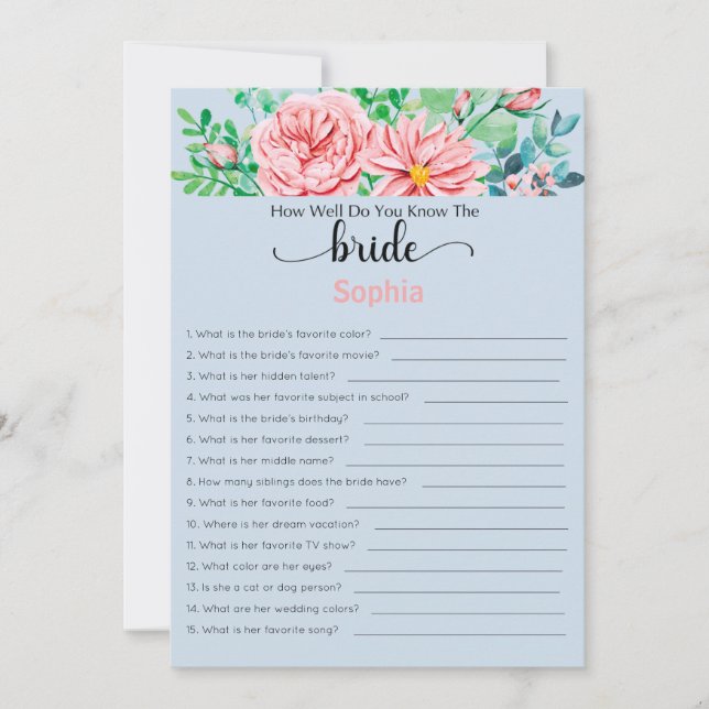 Bridal Shower Game How Well Do You Know The Bride Invitation (Front)