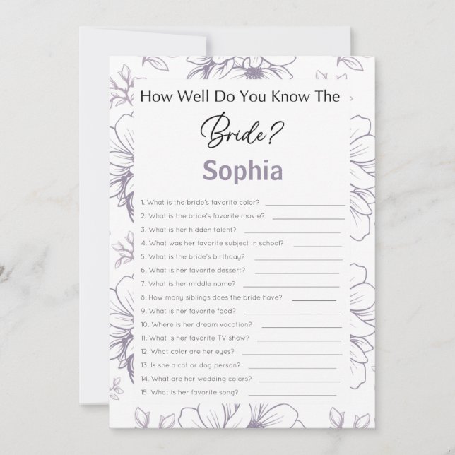 Bridal Shower Game How Well Do You Know The Bride Invitation (Front)