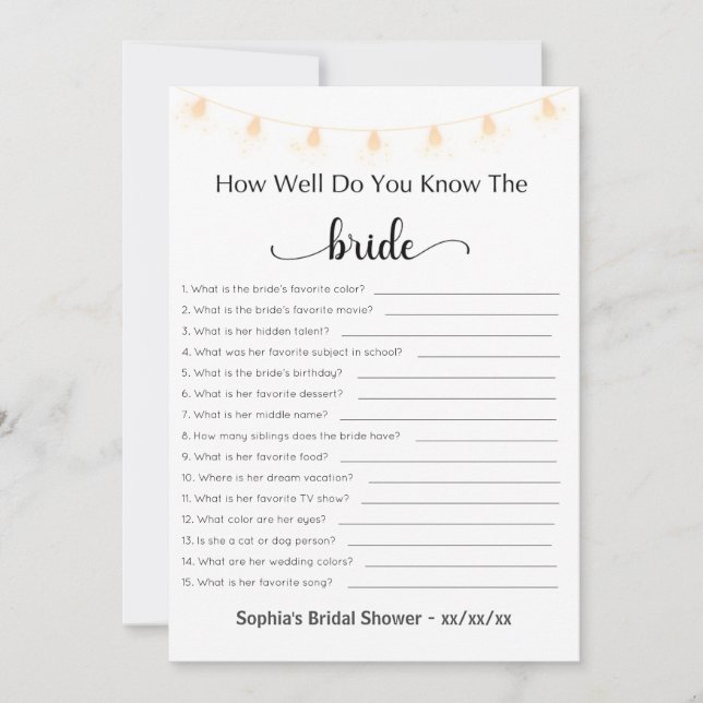 Bridal Shower Game How Well Do You Know The Bride Invitation (Front)