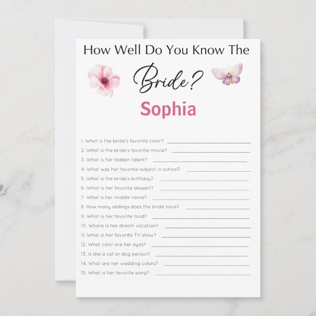 Bridal Shower Game How Well Do You Know The Bride Invitation (Front)