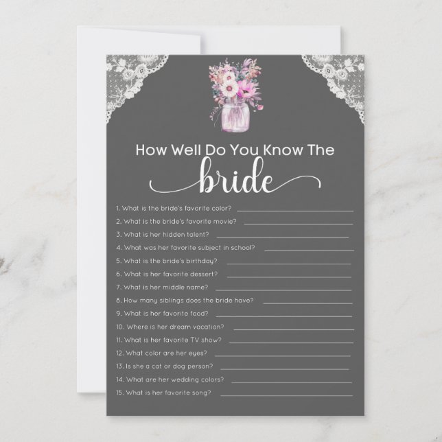 Bridal Shower Game How Well Do You Know The Bride Invitation (Front)