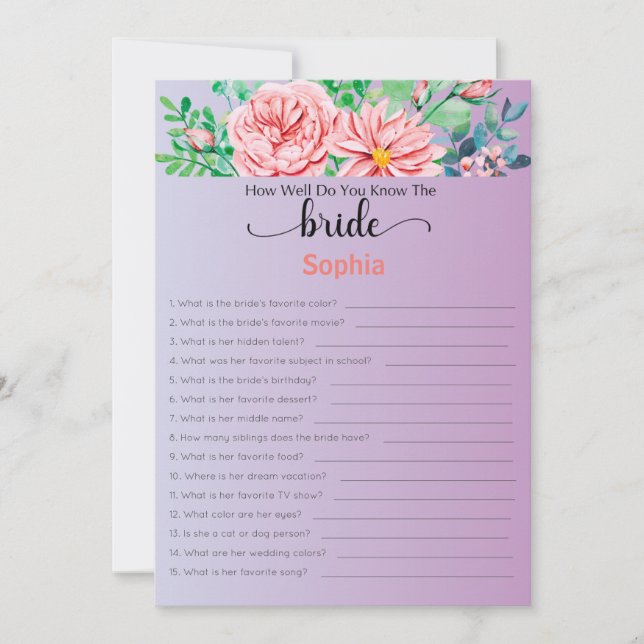 Bridal Shower Game How Well Do You Know The Bride Invitation (Front)