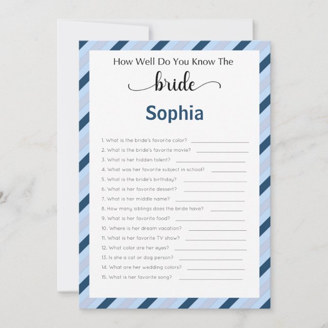Bridal Shower Game How Well Do You Know The Bride Invitation (Front)