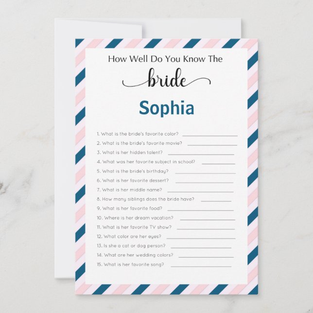 Bridal Shower Game How Well Do You Know The Bride Invitation (Front)