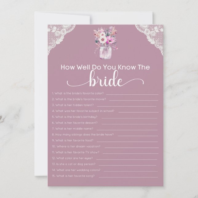 Bridal Shower Game How Well Do You Know The Bride Invitation (Front)