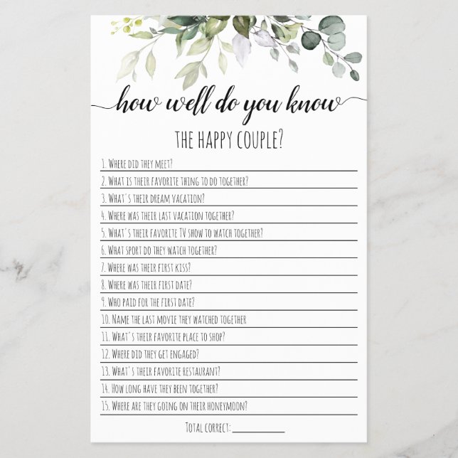 Bridal shower game How well do you know the couple Flyer (Front)