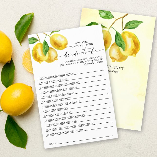 Bridal Shower Game Lemon Fruit (Add some fun to your lemon bridal shower with this "How well do you know the Bride" game.)