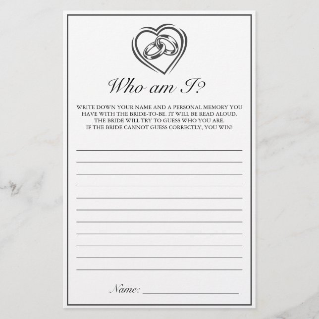Bridal Shower Game Modern Minimalist White Black (Front)