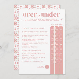 Bridal Shower Game - Over or Under Programme