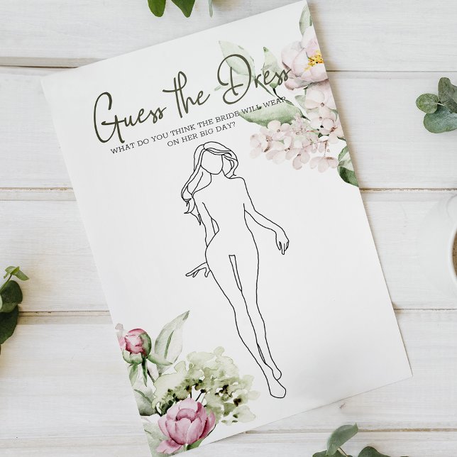 Bridal Shower Game Peonies Pink Guess the Dress Flyer (Creator Uploaded)