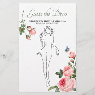 Bridal Shower Game Pink Roses Guess the Dress Card