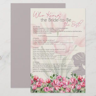 Bridal Shower Game Pink Tulips Who Knows Best  Stationery