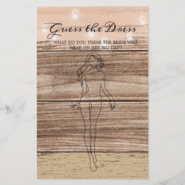 Bridal Shower Game Rustic Wood Guess the Dress Fly Flyer (Front)