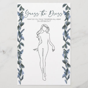 Bridal Shower Game Sage Silve Guess the Dress Card