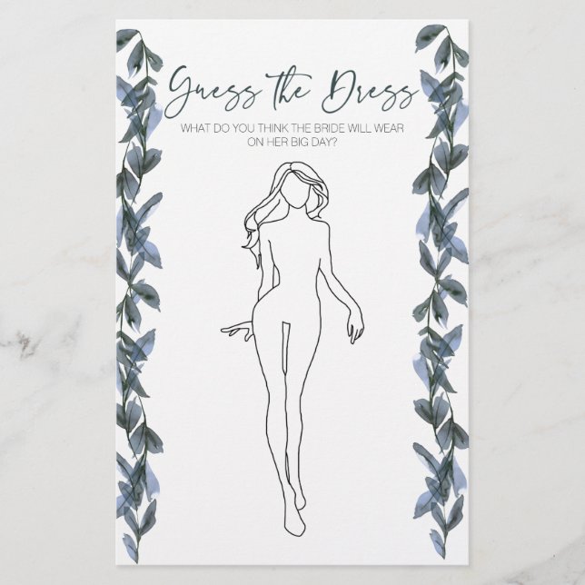 Bridal Shower Game Sage Silve Guess the Dress Card (Front)