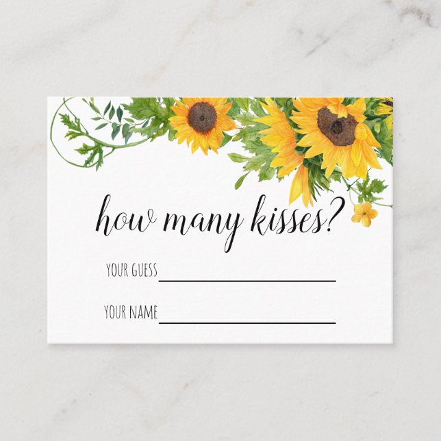 Bridal Shower Game Sunflowers How Many Kisses Card (Front)
