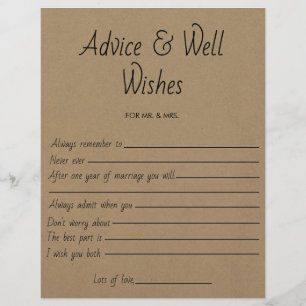 Bridal Shower Game Wedding Advice & Well Wishes Flyer
