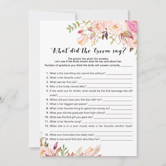 Bridal Shower Game - What did the Groom Say Invitation (Front)