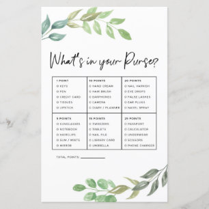 Bridal Shower Game What's In Your Purse Greenery