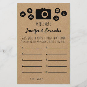 Bridal Shower Game Where Were They Card