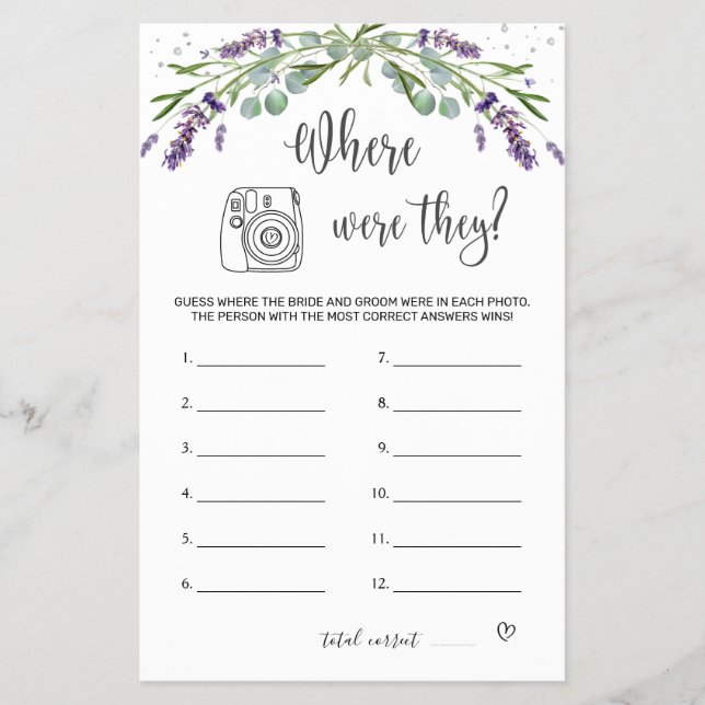 Bridal Shower Game Where Were They Flyer (Front)