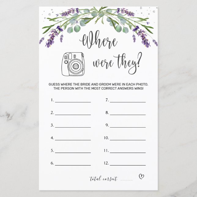 Bridal Shower Game Where Were They Flyer (Front)