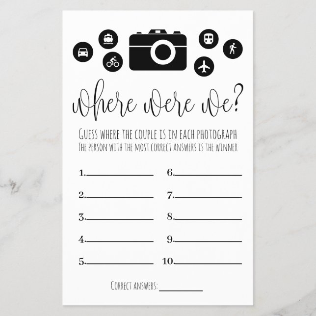 Bridal Shower Game Where Were We Card (Front)