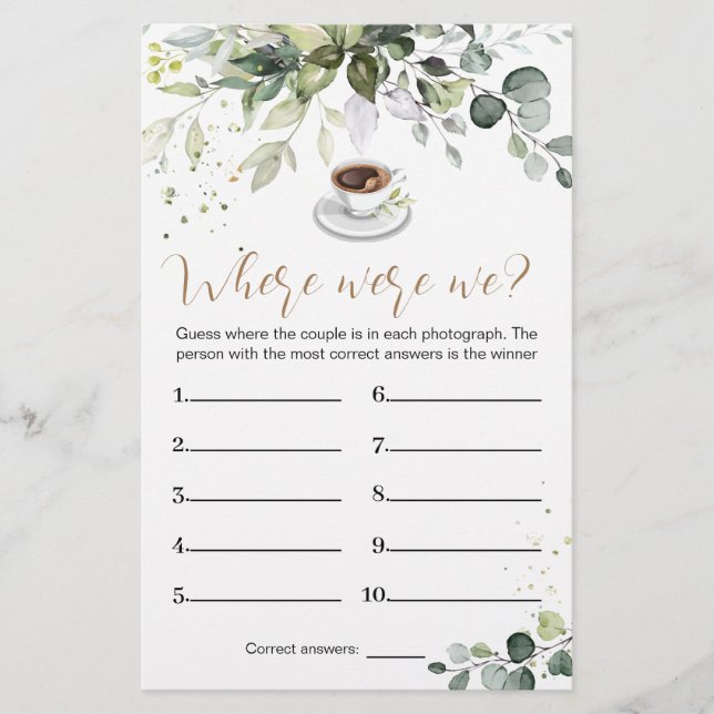 Bridal Shower Game Where Were We Card Flyer (Front)