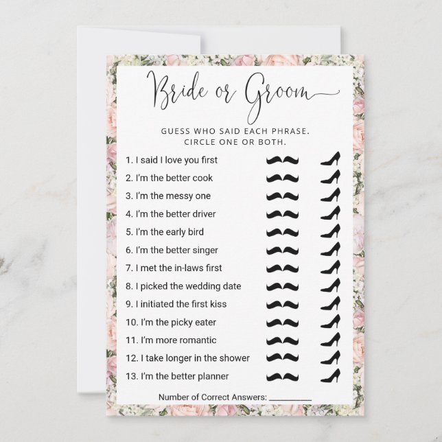 Bridal Shower Game Who Knows the Couple Best?  Invitation (Front)