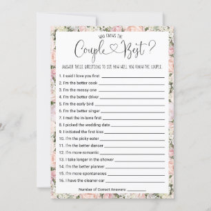 Bridal Shower Game Who Knows the Couple Best? Invitation