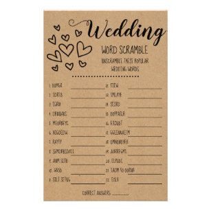 Bridal Shower Game Word Scramble Card
