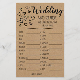 Bridal Shower Game Word Scramble Card