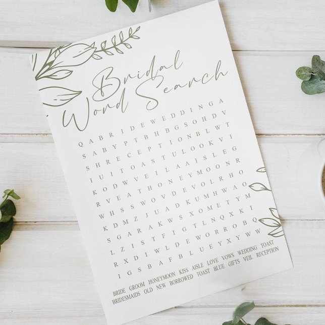 Bridal Shower Game Word Search Sage Boho Flowers (Creator Uploaded)
