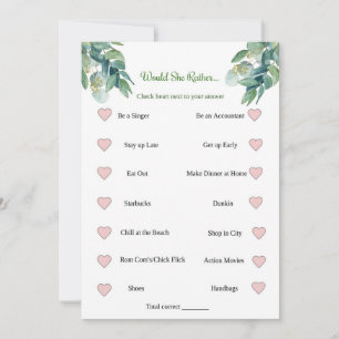 Bridal Shower Game Would She Rather Invitation