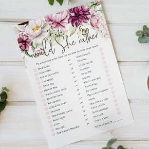 Bridal Shower Game Would She Rather Peonies Pink