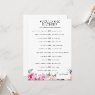 Bridal Shower Game Would She Rather Pink Floral` Invitation