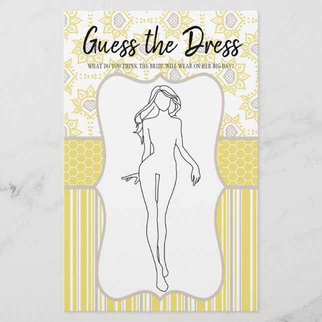 Bridal Shower Game Yellow Grey Guess the Dress Flyer (Front)
