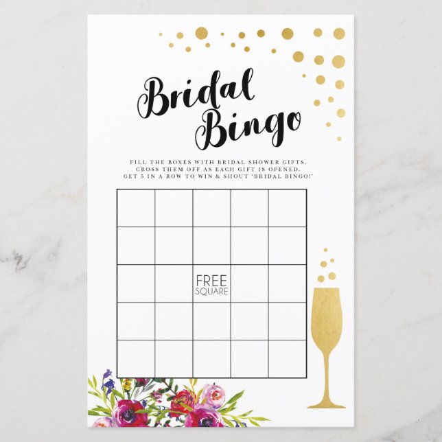 Bridal Shower Games Bingo Game Wedding Champagne (Front)