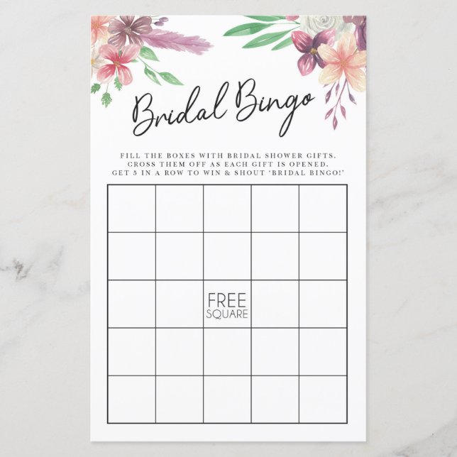 Bridal Shower Games Bingo Game Wedding Pink Floral (Front)