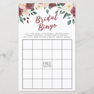 Bridal Shower Games Bingo Game Wedding Red Floral