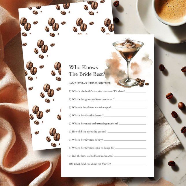 Bridal Shower Games Do You Know The Bride Coffee Flyer (Bridal shower games espresso martini illustrated art exclusive to Do Tell A Belle)