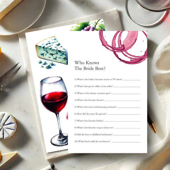 Bridal Shower Games Do You Know The Bride Wine Flyer (Bridal Shower Games Who knows the bride best wine theme by Do Tell A Belle.)