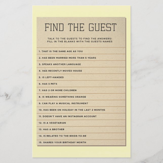 Bridal Shower Games Find The Guest Library Card (Front)