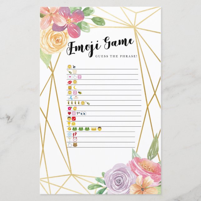 Bridal Shower Games Guess the Emoji Game Floral (Front)