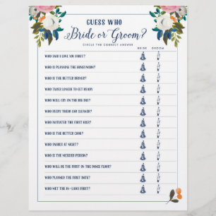 Bridal Shower Games Guess Who Bride or Groom Game