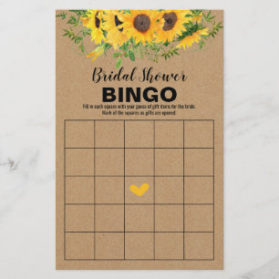 Bridal Shower Games Rustic Sunflowers Bingo Card