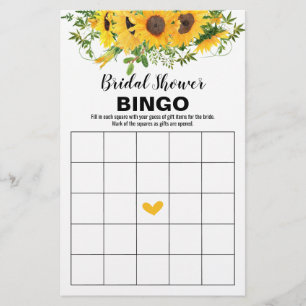 Bridal Shower Games Sunflowers Bingo Card