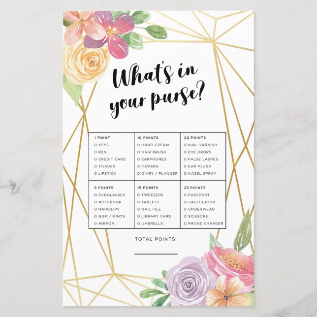 Bridal Shower Games What's In Your Purse Game Pink (Front)