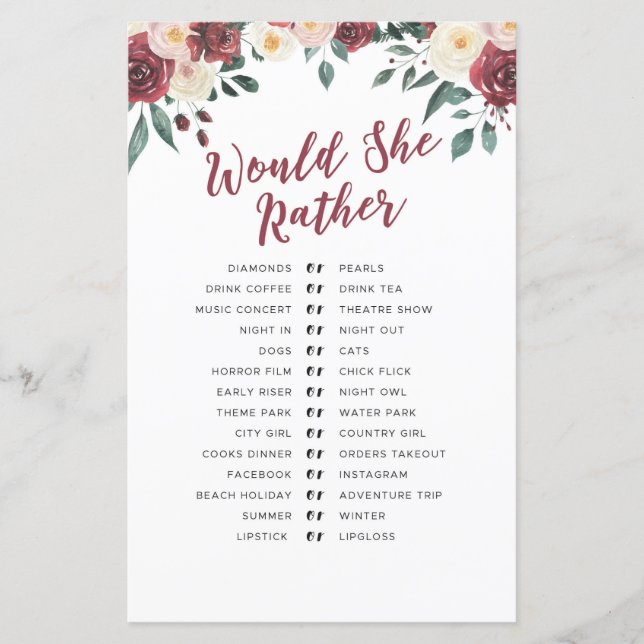 Bridal Shower Games What's In Your Purse Game Red (Front)